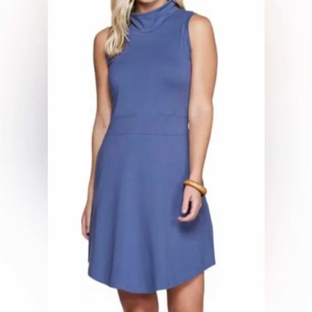 Toad&Co Summerdance SL Dress Womens L Deepwater Blue Mock Neck Pockets New